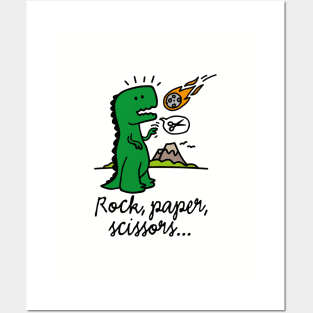 Rock paper scissors funny Dinosaur T-rex stone Posters and Art